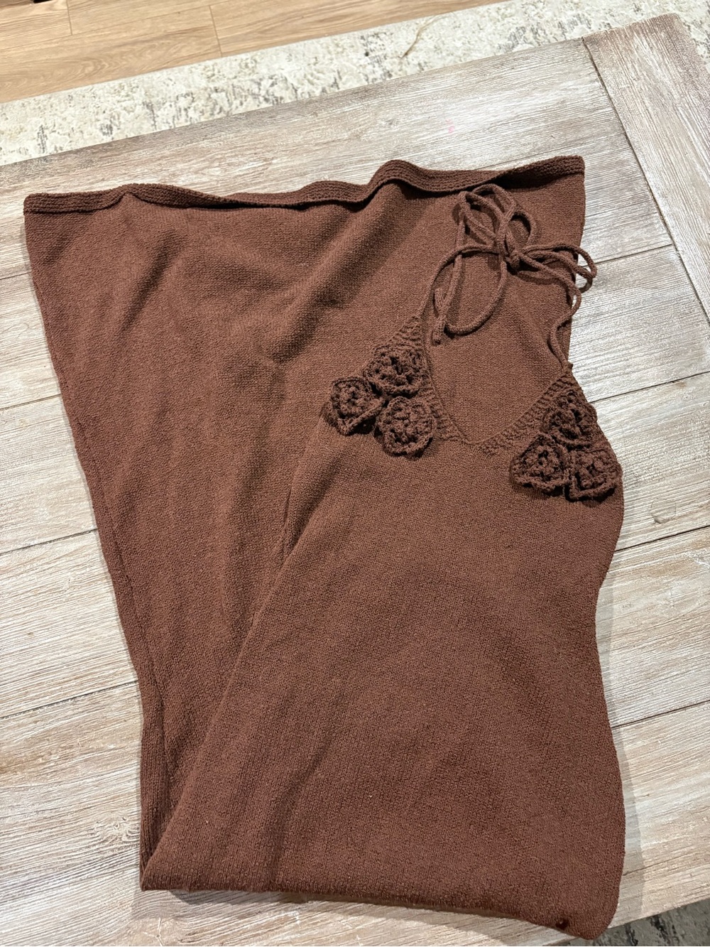 Amazon Brown Crochet-Trim Maxi Dress